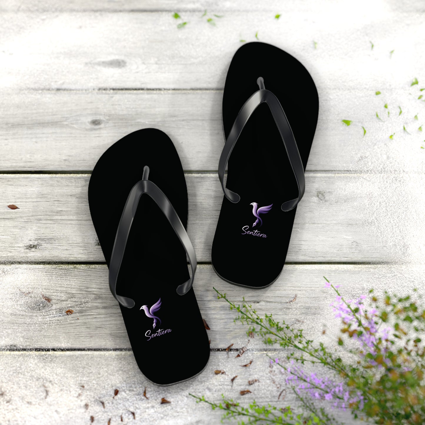 Stylish Black Flip Flops with Elegant Logo, Perfect for Summer, Beach Days, Vacation, Casual Wear, Gift Idea