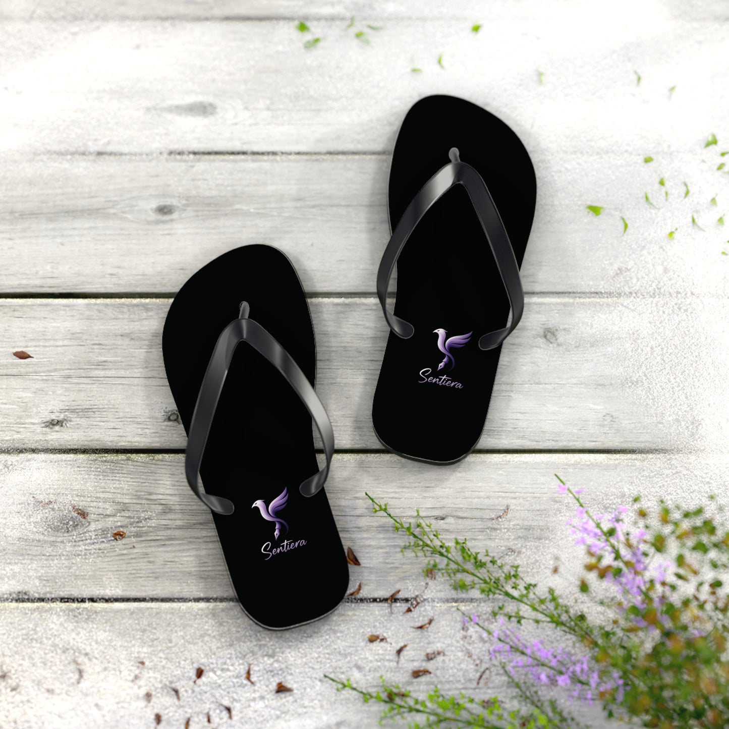 Stylish Black Flip Flops with Elegant Logo, Perfect for Summer, Beach Days, Vacation, Casual Wear, Gift Idea