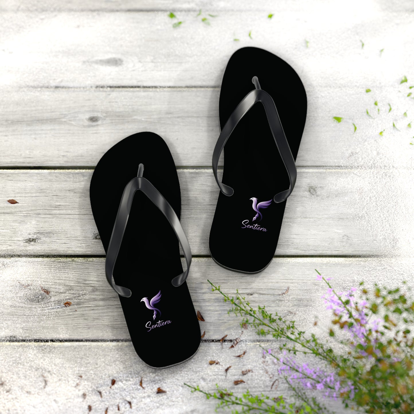 Stylish Black Flip Flops with Elegant Logo, Perfect for Summer, Beach Days, Vacation, Casual Wear, Gift Idea