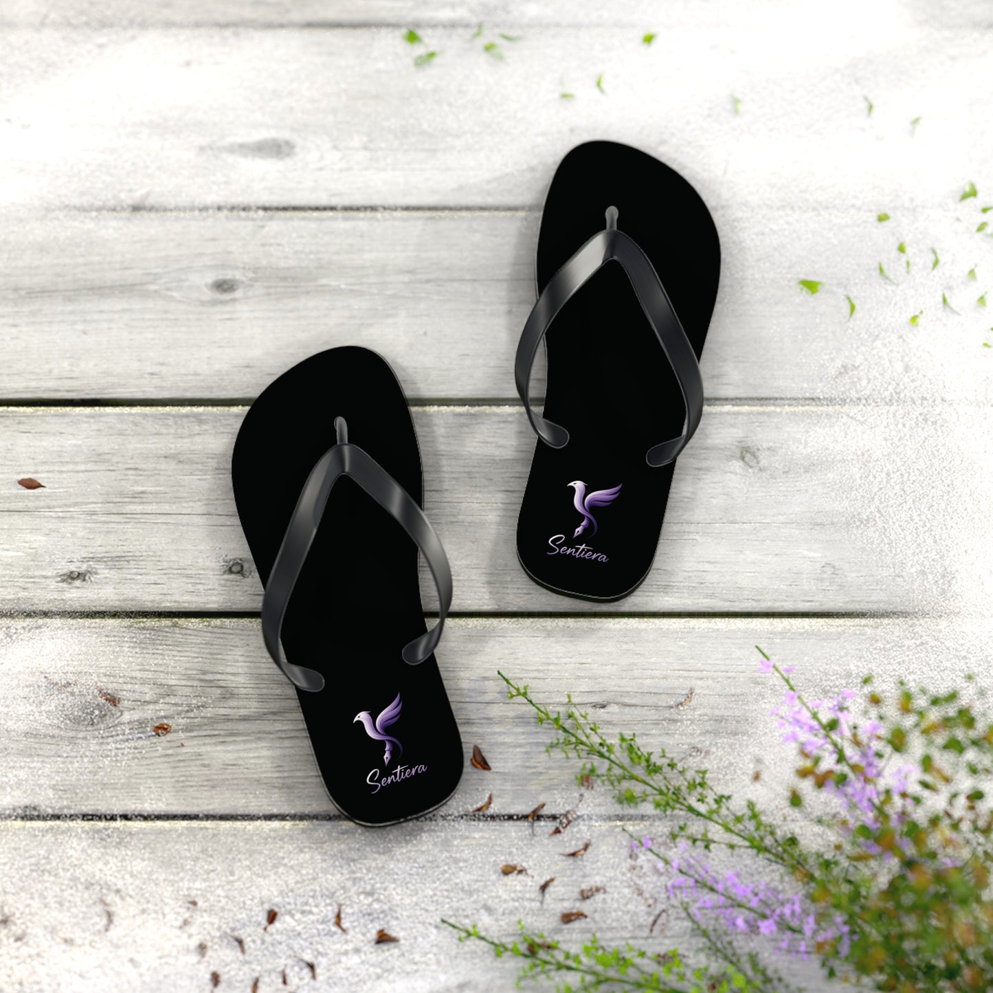 Stylish Black Flip Flops with Elegant Logo, Perfect for Summer, Beach Days, Vacation, Casual Wear, Gift Idea